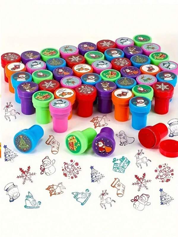 30pcs/20pcs/10pcs/5pcs Christmas Cartoon Stamps - Mixed Color Plastic Stamps - Playful Stamps, Fun Designs, Reusable Stamps, Durable Material, Perfect For Holiday Party Favors, Goodie Bag Fillers, Stocking Stuffers, Classroom Rewards, Christmas Stocking Stuffers, Holiday Decorations