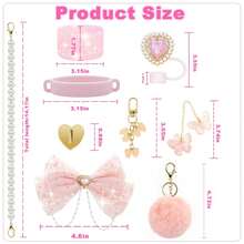 QY Bling Cup Accessories For 40/30/20 Oz Tumbler With Handle Including Glitter Bow Straw Topper, Heart Straw Cover, Pearl Water Bottle Handle Strap, Boot, Pom-Pom, Keychain Charms 2216 - Cherry Blossom - 查看 2