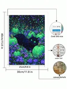 Kit de peinture de diamant 5D, chat noir et fleurs. Broderie de diamant 5D ronde complète pour adultes débutants. Mosaïque de cristal artisanale. Convient pour la décoration murale de la maison. Cadeau de Thanksgiving et de Noël pour la famille et les amis