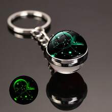 12 Constellation Glow In The Dark Creative Galaxy Keychain Good Luck Keychain Glass Ball Pendant Key Ring Couple Key Chain Improve Love Wealth Success