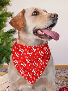 5pcs Christmas Pet Bibs, Single Layer Dog Bandanas With Christmas Tree & Snowman Prints