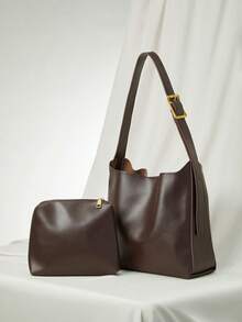 New Slouchy Style Cylinder Bag Vintage Shoulder Crossbody Bag With Large Capacity Tote Bag, Minimalist Style Women Bag, Business Casual Woman Bag Perfect For Office Business And Work, Retro Inspired Vintage Bag For Women Winter Gifts - Coffee Brown - View 2