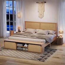 Danolapsi King Size Platform Bed Frame With Headboard And Wooden Slats Support,Rattan Platform Bed With Sliding Barn Door,Mattress Foundation/No Box Spring Needed/Easy Assembly - 黃色 - 查看 5