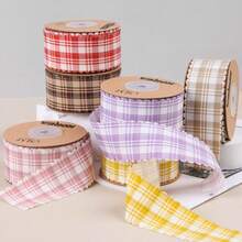 蕾丝格子丝带，烘焙礼盒鲜花包装蝴蝶结DIY发饰锯齿状涤纶格子图案织带