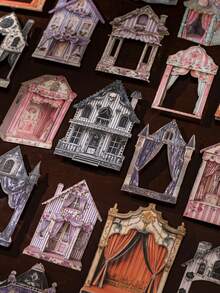 Bộ 10 miếng dán bìa cứng rỗng hình ngôi nhà búp bê dùng để trang trí sổ lưu niệm, phong cách trang trí Châu Âu cổ điển - Nhiều màu - Xem 8