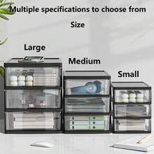 Clear Desktop Storage Box With Drawer & Small Plastic Snap-Lock Box Heightened Table Organizer Office Storage Plastic Storage Cabinet For Stationery Student Desk Accessories Cosmetics, Back To School - Multicolor - View 6