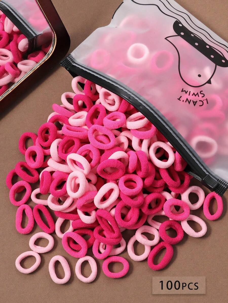 Pink - Handmade Cotton Rubber Bands/Scrunchies (Set of 2) 05