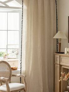 1 件装美式实心竹亚麻半遮光厨房窗帘，日式简约黑色流苏房间隔断窗帘，适合农舍装饰，适用于平开窗、卧室、餐厅、客厅、书房、阳台、露台、酒店、咖啡厅、四季皆宜