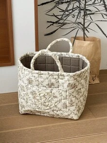 1 pieza Cesta de almacenamiento acolchada con estampado floral, cesta de lavandería de gran capacidad, bolsa de almacenamiento portátil plegable, cesta para aperitivos con asa para mujeres y niñas, cesta de almacenamiento de cosméticos, cesta de almacenamiento de juguetes, cesta de almacenamiento de productos de cuidado de la piel, organizador de cosméticos, decoración del hogar, decoración de la sala de estar, dormitorio, baño, organización y almacenamiento de armarios, organizador de ropa - Multicolor - Ver 16