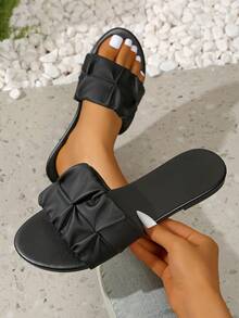 Sandalias de mujer de talla grande, pantuflas deslizantes con puntera abierta, sandalias tipo jalea, sandalias planas para la playa. Pantuflas para pies anchos, una bendición para pies grandes, tallas grandes - Negro - Ver 14