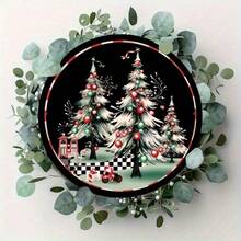 2D Flat, Room Decor Vintage Merry Christmas Iron Wall Art, 8X8 Inches Round Festive Decor, 3D Holiday Scene With Snowy Trees, Wall-Mounted & Window-Displayable, Ideal For Home, Cafe, Bar, Kitchen, Restaurant, Party & Garden Decoration Home Decor Christmas Decorations