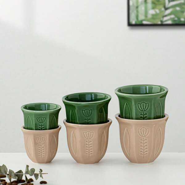2 Ceramic Coffee Cups - Arabic Embossed Tulip Espresso Cups And Tea Cups, Perfect For Bedroom, Lounge And Afternoon Tea