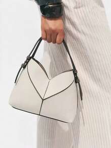 Women Two-Tone Design Mini Canvas Tote Bag, Fashion Shoulder Hand Bucket Bag