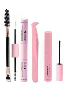 DIY 睫毛延长套装 10ml 睫毛粘合剂和密封剂 5ml 卸妆镊子化妆套装单根睫毛簇睫毛工具睫毛胶，睫毛胶 - 淺粉色 - 查看 10