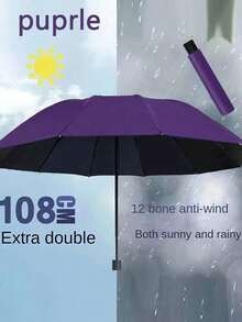 Extra Large 12 Ribs Black Windproof Waterproof Folding Umbrella For Business Men's & Women's Travel, Reinforcement Umbrella For Both Rainy And Sunny Day For Windproof Travel Umbrella, Aluminum Shaft, Auto-Black, Lightweight, Strong UV Protection, Foldable, Compact, Portable, Auto Open, Rainproof, Sunshade Umbrella For Women Umbrella Rainproof Windproof