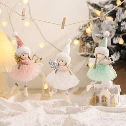3pcs Fairy Angel Christmas Hanging Ornaments, Cute Girl With Wings, Sparkling Dress And Gold Star, Suitable For Christmas Tree, Christmas Gifts, Home And Window Hangings, Valentine's Day And Thanksgiving Gifts, Holiday Decorations, Room Decorations, Bedroom Decorations