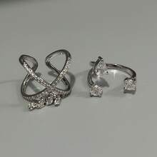 VKHK Set de 2 inele deschise de lux, strălucitoare, cu zirconiu, încrucișate, potrivite pentru ținutele de zi cu zi și de nuntă ale femeilor, cadou