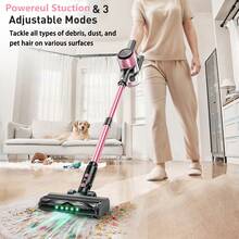 55kPa Aspiradora de mano liviana para mascotas, aspiradora inalámbrica de alta potencia de succión 10 en 1, alcance de 45 minutos, 3 modos de succión, con manguera extra larga mejorada y cepillo de piso  con luz LED verde, adecuada para hogares de mascotas, pisos duros, mantas, limpieza de pelo de mascotas - Rosa - Ver 3