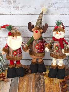 3pcs/1pc 19.69inch Christmas Retractable Legs Santa Claus Snowman Home Decoration, Suitable For Festive Party Scene Decoration Window Display, Desktop Center Decoration Living Room Kitchen Bedroom Ornaments, Christmas Souvenirs