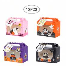 TIMBLESSING 12pcs Halloween Gift Boxes With Window, Pumpkin, Ghost, Haunted House Patterns, Portable Paper Gift Boxes For Party Favors, Halloween Decorations And Props - Colorful - View 7