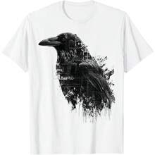 Raven Pixel Art Abstract Animal Drawing Graphic Raven T-Shirt - White - View 1