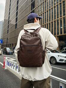 Business, Fashion, Casual, Autumn/Winter, New, Versatile, Minimalist, Retro, Daily Commute, Work, Business Trip, Outfit, Sports, School, Motorcycle, Riding, Party, Date, Travel, Vacation, Hiking, Camping, PU, Soft Leather, Backpack Back-To-School Season - A - View 4