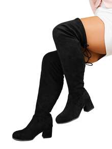 Wide Calf Women's Over-The-Knee Boots, Elastic Shaft Thick Heel Boots, Black, Anti-Slip, Autumn Boots, High Heels - Light Black - View 3