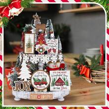 Christmas Tiered Tray Decor Winter Tiered Tray Decorations Set Snowman Snowflake Gnome Truck Wood Signs Farmhouse Christmas Table Decorations For Home Table Shelf(Rustic Style)