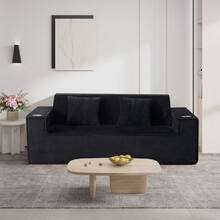 ATOMHOME 75" Cloud Boneless Loveseat Sofa, Corduroy Compressed Sofa With Cup Holders, No Assembly Comfy Deep Seat Couches With Pillows For Bedroom Furniture Living Room Apartment Small Space - 黑色-1 - 查看 2