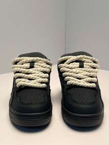 New Thick-Soled Casual Men's Cloth Shoes Sports Shoes Sneakers Casual Versatile Student Men's Street Bread Shoes - 黑色 - 查看 7