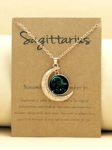 1/12pcs 12 Zodiac Glow-In-The-Dark Moon Pendant Necklace, Fashionable Personalized Constellation Card Necklace