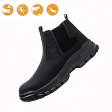 [Industrial Safety Boots] Heavy-Duty Industrial Safety Boots | Men's & Women's Slip-Resistant Anti-Puncture Work Shoes With Steel Toe Cap, Slip-On MD/Rubber Outsole - All-Season Construction, Warehouse, Factory Footwear - 黑色 - 查看 2