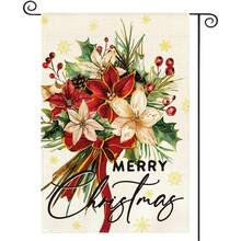 30.48 X 45.72 Cm Double-Sided Floral Christmas Garden Flag, Christmas Flower Winter Holiday Yard Outdoor Flag