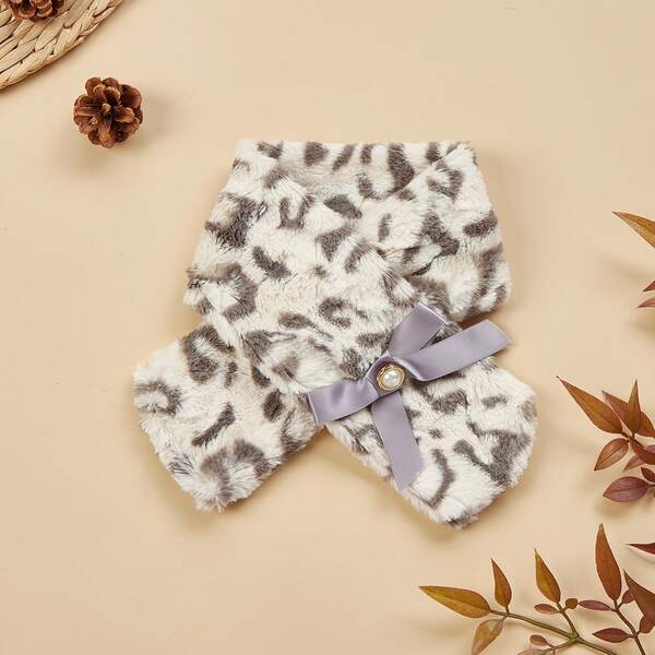 1 pezzo Sciarpa regolabile in peluche con stampa leopardata/tinta unita, calda per gatti e cani in autunno, inverno, Natale