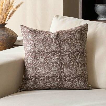 Floral Pillow Covers 18x18 Throw Pillow Covers Block Print Vintage Decorative Neutral Pillow Cover Couch Bed Living Room Brown 1PC