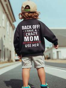1pc Boys Casual Printed Crew Neck Sweatshirt, Autumn/Winter Student Young Children Long Sleeve Top - "I Have A Crazy Mom" Crew Neck Sweatshirt Series - Black - View 1