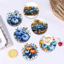 6 piezas/set o 420 piezas/70 sets Posavasos con estampado de hojas florales y calabazas de otoño, de 10 cm/2 mm de grosor con base de goma suave absorbente y redonda, con respaldo de goma suave, posavasos decorativos adecuados para tazas, decoración del hogar, cocina y mesa de comedor