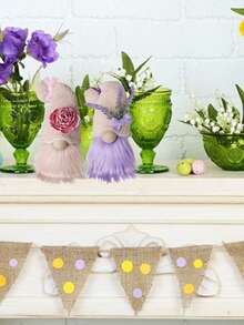 2件/1件 11.81英寸圣诞派对用品无脸娃娃，浪漫薰衣草花朵图案，可爱家居装饰摆件，适合春节、桌面橱窗中心装饰、生日纪念品、家居装饰 - 彩色 - 查看 3