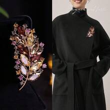 High-End Vintage Luxury Leaf Brooch Women's Versatile Suit Coat Dress Accessory Multicolor Rhinestone Fashion Brooch - 綠色 - 查看 1