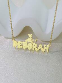 1pc S925 Sterling Silver Custom Gothic Name Necklace With Halloween Motifs - Personalized Jewelry For Friends, Goth Enthusiasts & Self - Perfect For Halloween Parties, Daily Edgy Looks & Festive Gifting Occasions