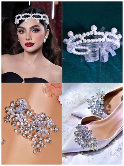 1 Set Elegant Pearl Headband & Shoe Clips, Bridal Hair Accessories & Detachable High Heel Shoe Clips With Artificial Pearls, Suitable For Wedding, Party, Photography