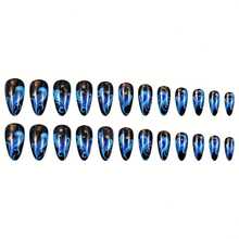 Instantly Upgrade Your Look With  24Pcs Long Almond Press On Nails Acrylic Fake Nails With Blue Lightning Stripe Designs Gold Glitter Full Cover False Nails Shiny Stick On Nails For Women DIY Manicure Nails     Press On Nails Handmade Press On Nails - 彩色 - 查看 6