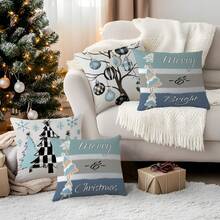1 Stück/4 Stücke Weihnachts-Muster Kissenbezug, einseitig bedruckter Kissenbezug, geeignet für Wohnzimmer, Schlafzimmer, Heimdekoration, ganzjährig