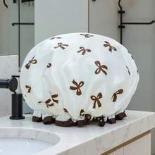 1pc Waterproof Double-Layer Bow Shower Cap, Elastic Bathing Cap, Adult Kitchen Oil-Proof Cap, Bathroom Hair Drying, Adjustable Elastic, Suitable For Face Washing, Hair Drying, Makeup, Cooking, Shampooing, 1pc Home Bathroom Decor, Autumn Decor, Back To School