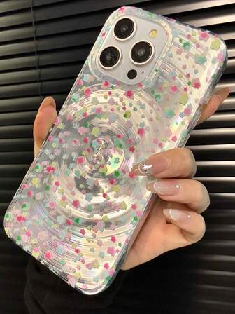 OIITH New Holographic Swirl High-End Transparent Painted Anti-Fall Phone Case , Colorful Cartoon Star Star Painted Phone Case Compatible With IPhone 15 Pro Max,15 Pro,16 Pro Max, 16 Pro,High-End FashionPhone Case