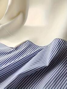 1pc Striped Patchwork Contrast Color Ribbed Button Women Blouse, Casual & Collegiate, Spring/Autumn