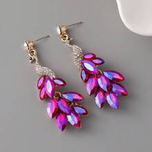 Luxury Colorful Crystal Peacock Earrings, Fashion Elegant Rhinestone Statement Party Earrings For Women