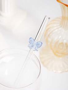 2/4/6/8pcs Cute Cartoon Blue Bow Glass Straws, Curved Reusable Glass Straws, Suitable For Milkshakes, Milk, Tea, Juice, Cocktails And Cold Drinks, Girlfriend Gift, Dessert Shop, Sparkling Water, Snack Shop, Office, Bar, Restaurant - Blue - View 7