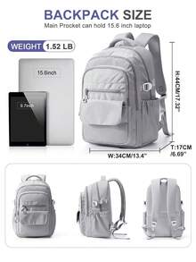 时尚百搭纯色笔记本电脑工作背包，适合 14-15.6 英寸笔记本电脑，男女皆宜，防水校园背包，适合高中和大学，25L 大容量旅行单肩包，防水商务通勤背包，多口袋功能背包，青少年笔记本电脑书包，轻便背包，时尚休闲背包，带衬垫肩带