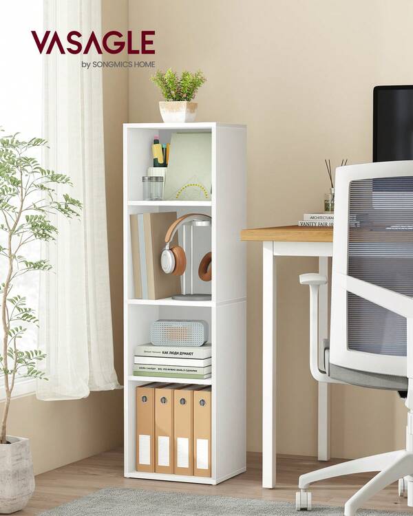 Bookshelf, 4-Tier Cube Bookcase, Storage Shelving Unit, Display Shelf, Open Compartments, 24 X 30 X 106 Cm, Living Room, Home Office, Bedroom, Cloud White